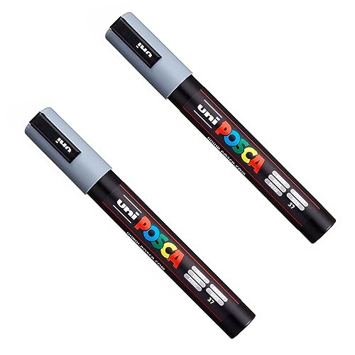 Posca PC-5M Paint Marker Stifte Kunststifte – 1,8–2,5 mm Feder – graue Tinte – 2 Stück von POSCA