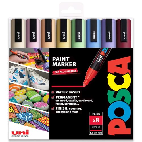 Posca PC-5M Permanent-Marker auf Wasserbasis, Stifte, 1,8–2,5 mm, Pastelltöne, 8 Stück, in Kunststoffhülle von POSCA