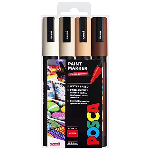 Posca PC-5M Permanent-Marker auf Wasserbasis, Stifte, 1,8–2,5 mm, warme neutrale Töne, 4 Stück von POSCA