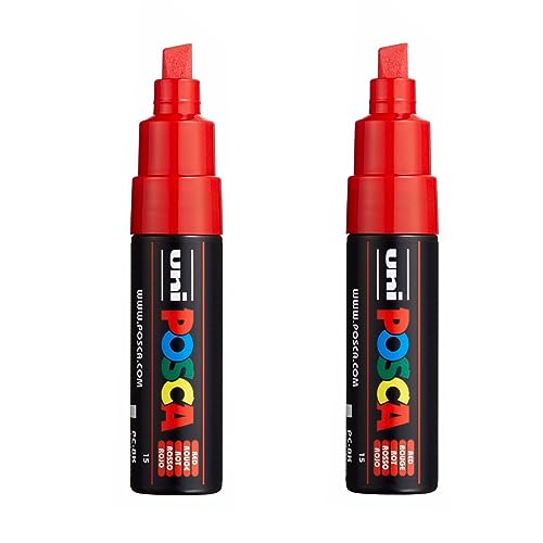 Posca PC-8K Paint Marker Stifte Kunststifte – 8 mm Keilspitze – rote Tinte – 2 Stück von POSCA