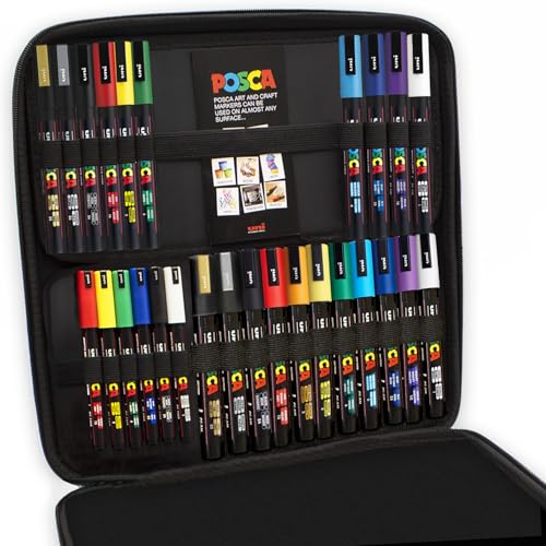 Posca Permanent-Marker auf Wasserbasis, PC-1MR / PC-3M / PC-5M Spitzen, vielseitig verwendbar, Geschenketui mit 27 Stiften – Starter-Set von POSCA