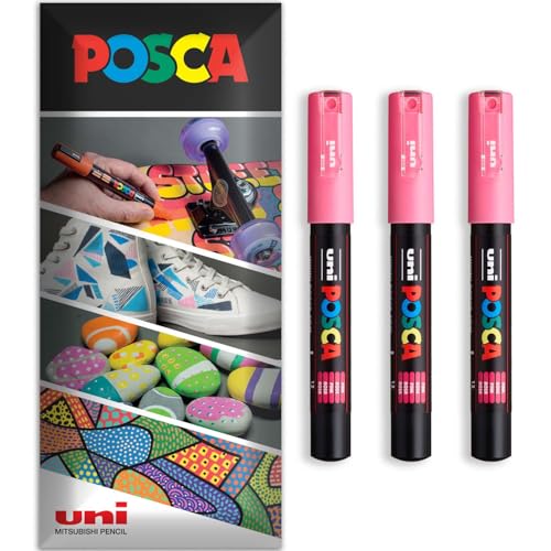 Posca Permanent-Marker auf Wasserbasis, für verschiedene Oberflächen, PC-1M, Packung mit 3 Stiften in Brieftasche, Rosa von POSCA