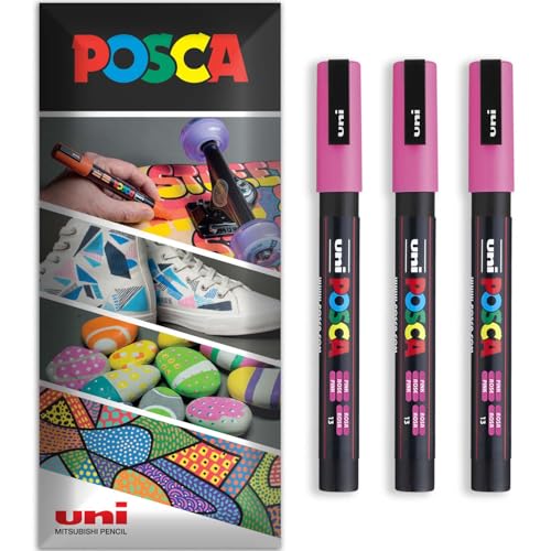 Posca Permanent-Marker auf Wasserbasis, für verschiedene Oberflächen, PC-3M, Packung mit 3 Stiften in Brieftasche, Rosa von POSCA