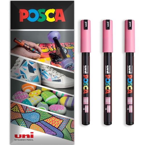 Posca Permanentmarker, wasserbasiert, für verschiedene Oberflächen, PC-1MR, Packung mit 3 Stiften in Brieftasche, Rosa von POSCA