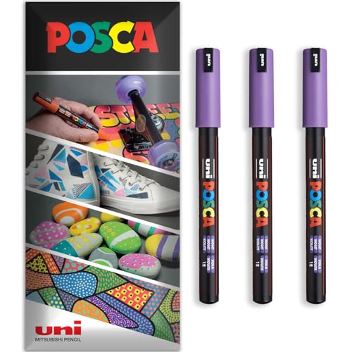 Posca Permanentmarker, wasserbasiert, für verschiedene Oberflächen, PC-1MR, Packung mit 3 Stiften in Brieftasche, Violett von POSCA