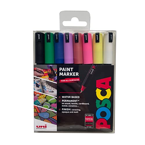 Posca Stifte PC-1MR Filzstift Acrylfarbe Färben Set Deckend Farbig Permanent Marker für Erwachsene und Kinder Ideal auf Stoff, Graffiti, Aquarell, Umrisszeichnung, Fenster und Glaskunst 8 Pack von POSCA