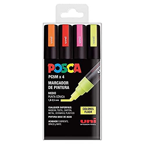 Posca UNI Filzstifte, 5 m, Fluor, 4 Stück von POSCA