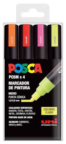 Posca UNI Filzstifte, 5 m, Fluor, 4 Stück von POSCA