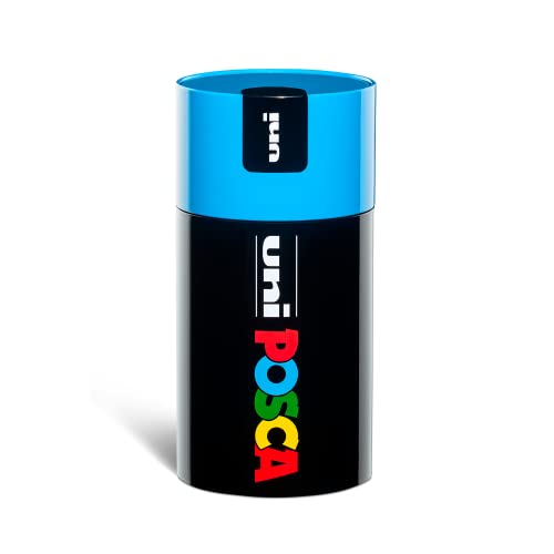 Posca UNI GIFT BOX, 18 Marker Stifte in verschiedenen Farben - mittlere Rundspitze - 2,5 mm Strich - Aluminium Geschenkbox - Kappenfarbe: hellblau von POSCA