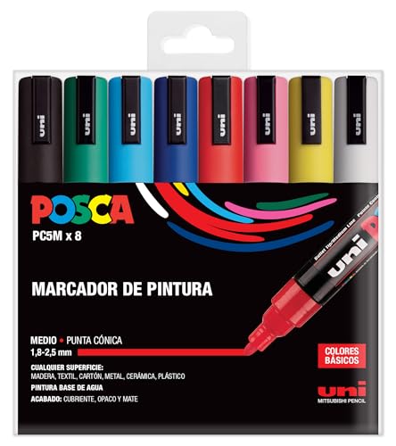 Posca UNI Stifte-Set, PC, 5 m, Basic, 8 Stück von POSCA