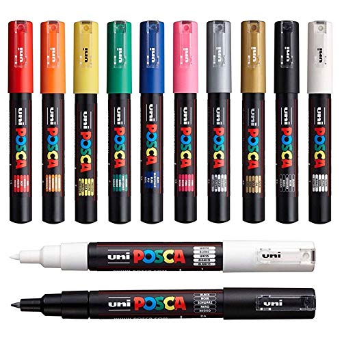 Uni Posca pc-1 m Paint Pen Art Marker Stift – Professionelle 12 Pen Set – Extra Schwarz + Weiß von POSCA