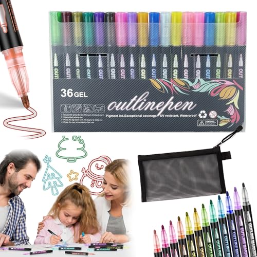 POTKFMN Leuchtstift Grafitistift, Textmarker mit zwei Linien, Konturenstifte, Metallic-Marker, Farbstifte mit zwei Spitzen zum Zeichnen, für Kunst und Handwerk, Grußkarten (36pcs) von POTKFMN