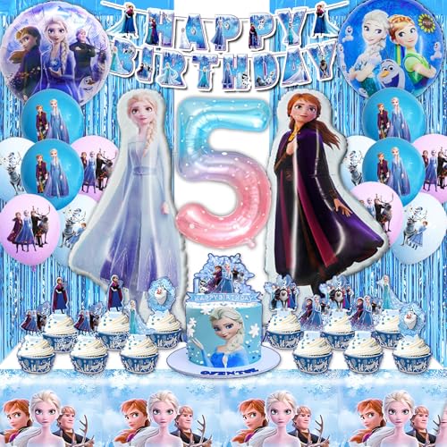 POVALLOV Elsa Geburtstagsparty Deko 5 Jahre, Anna und Elsa Geburtstagsdeko, Geburtstagsdeko, Die Eiskönigi Deko Kindergeburtstag Set, Geburtstagsdeko (Luftballons Dekoration 5 Jahre) von POVALLOV