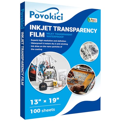 POVOKICI Inkjet-Transparenzfolie, 33 x 48 cm, 100 Blatt für Siebdruck, wasserdicht, milchige Tintenstrahlplatte, Filme, US-Lager von POVOKICI