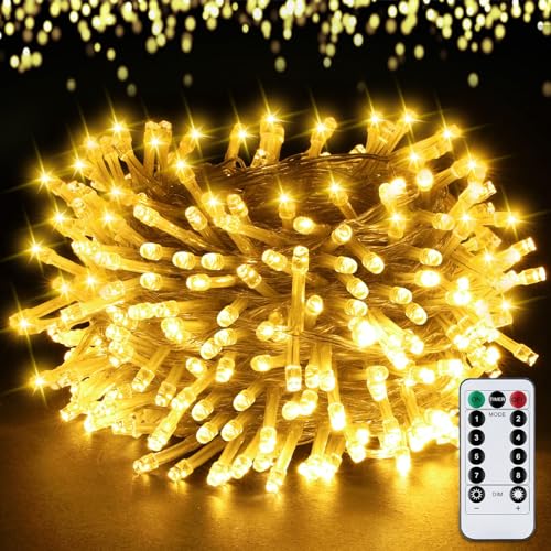 POWZOO Lichterkette außen 30M 300 LED Lichterkette Außen Weihnachtsbeleuchtung außen 8 Modi Fernbedienung Timer,IP44 Erweiterbar Lichterkette für innen,Weihnachtsdeko Party Hochzeit Garten(warmweiß) von POWZOO