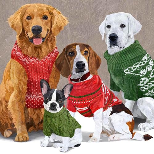 20 Servietten Hunde in Pullover | Tiere | lustig | Weihnachten | Winter | Tischdeko | Decoupage | Serviettentechnik 33x33cm von PPD