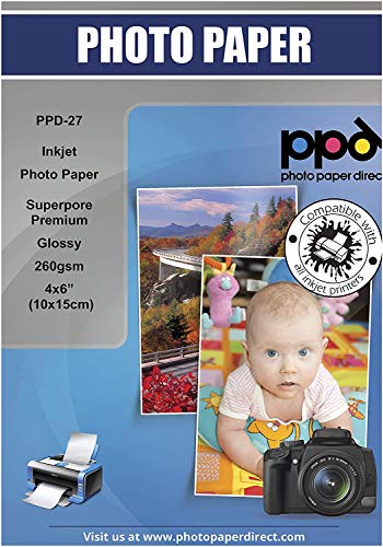 PPD 100 x 4x6" - Inkjet Fotopapier Premium Glänzend 260g Sofort Trocken und Wasserfest PPD-27-100 von PPD