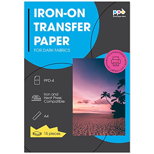 PPD 15xA4 Inkjet Premium Transferpapier für dunkles Textil, Bügeleisen und Transferpresse PPD-4-15 von PPD