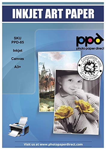 PPD A3 Plus x 10 Blatt Inkjet Canvas Bedruckbares Fotopapier 340g Matt, 100% Baumwolle PPD-85-10 von PPD