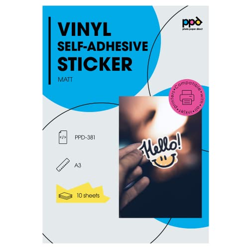 PPD 10 x A3 Inkjet PREMIUM Vinyl Aufkleberfolie Bedruckbar, Weiß, Matt, Selbstklebend PPD-381-10 von PPD