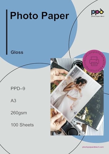 PPD 100 x A3 Inkjet Fotopapier Premium Glänzend 260 g/m2, Sofort Trocken, Wasserfest PPD-9-100 von PPD