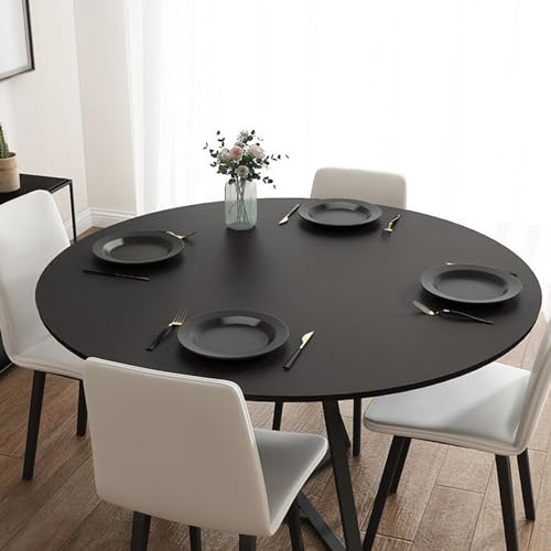 Kunstleder Tischdecke Rund Abwischbar Tischauflage Esstisch Leder Tischunterlage Fleckabweisend Rutschfest Wasserdichte Tischmatte Schreibtisch Unterlage Tischsch(Size:100CM,Color:Klassisches Schwarz) von PPGE HOME