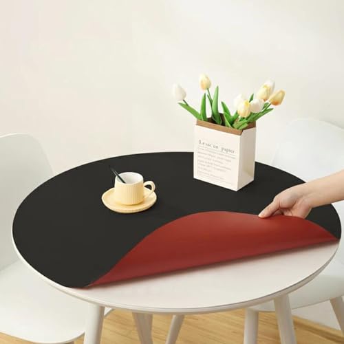 Rund Abwischbar Tischauflage Kunstleder Tischdecke Esstisch Leder Tischunterlage Fleckabweisend Rutschfest Wasserdichte Tischmatte Schreibtisch Unterlage Tischschutz Matte(Size:60CM,Color:Schwarz Rot) von PPGE HOME