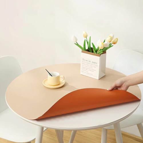 Rund Abwischbar Tischauflage Kunstleder Tischdecke Esstisch Leder Tischunterlage Fleckabweisend rutschfest wasserdichte Tischmatte Schreibtisch Unterlage Tischschutz Matt(Size:50CM,Color:Aprikose) von PPGE HOME