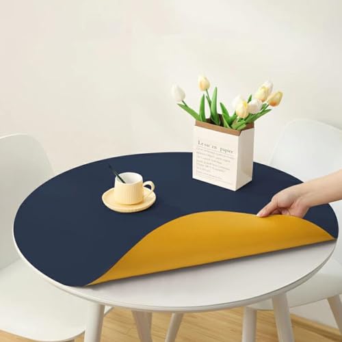 Rund Abwischbar Tischauflage Kunstleder Tischdecke Esstisch Leder Tischunterlage Fleckabweisend rutschfest wasserdichte Tischmatte Schreibtisch Unterlage Tischschutz Matt(Size:60CM,Color:Blau) von PPGE HOME