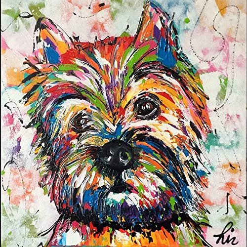 PPTRTYQ Malen nach Zahlen DIY Leinwand Ölgemälde Kit für Erwachsene Anfänger mit Pinseln und Acrylpigment-16 x 16 Zoll ohne Rahmen -Cairn Terrier-Tierkunst von PPTRTYQ