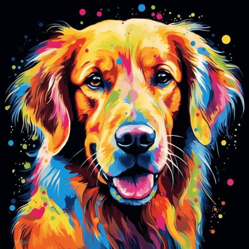 Gekritzel Bunter Golden Retriever Hund , Malen Nach Zahlen Für Erwachsene Kinder 16X16 Zoll Leinen Leinwand Diy Digitales Malen Nach Zahlen Kits Kinder Geschenke Handgemalte Dekoration ,ohne Rahmen von PPTRTYQT