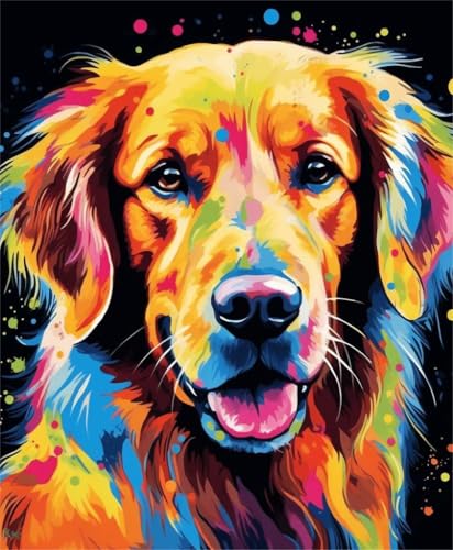 Malen nach Zahlen für Erwachsene Kinder 16x20 Zoll Leinen Leinwand DIY Digitales Malen nach Zahlen Kits Kinder Geschenke Handgemalte Dekoration ,Abstraktes Gekritzel bunter Golden Retriever Hund von PPTRTYQT