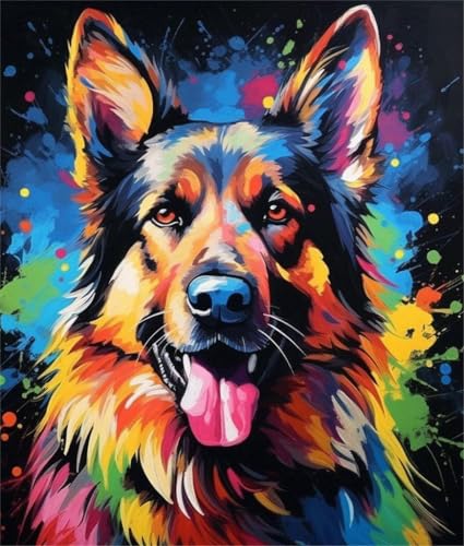 Malen nach Zahlen für Erwachsene Kinder Diy Malen für Erwachsene Anfänger Level mit Pinseln und Acrylpigment 16x20 Zoll Home Dekorationen Geschenk, Abstrakte Graffiti bunten deutschen Schäferhund von PPTRTYQT