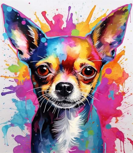 PPTRTYQT DIY Malen nach Zahlen Handgemalte Kits Zeichnung Leinwand Bilder nach Zahlen Wohnkultur Geschenk 40x50cm,Abstrakte Graffiti bunten Chihuahua Hund von PPTRTYQT