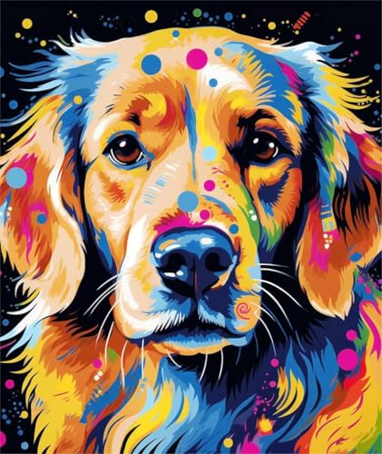 PPTRTYQT DIY Malen nach Zahlen Handgemalte Kits Zeichnung Leinwand Bilder nach Zahlen Wohnkultur Geschenk 40x50cm,Abstrakte Graffiti bunten Golden Retriever Hund von PPTRTYQT