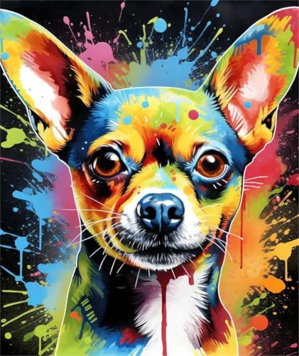 PPTRTYQT DIY Ölgemälde Malen nach Zahlen Erwachsene Kinder 40x50cm Handgemalte Geschenke Zahlenmalerei ab 5 Öl Wandkunst Haus Dekoration,Abstrakte Graffiti bunten Chihuahua Hund von PPTRTYQT