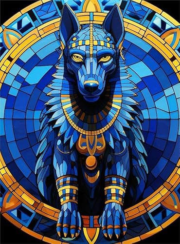 PPTRTYQT DIY Ölgemälde Malen nach Zahlen Erwachsene Kinder DIY Malerei Malen 40 x50 cm Malen Spielzeug handgemalte Geschenke Hauptdekoration,Zauberkreis im Stil des alten Ägypten mit blauem Wolf von PPTRTYQT