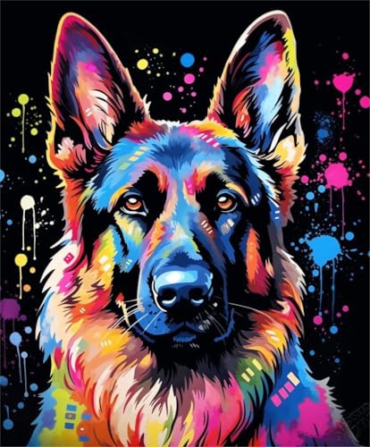 PPTRTYQT Malen nach Anzahl für Erwachsene DIY Ölgemälde,Kits mit Pinseln und Acrylpigment Leinwand Malerei Dekor 16x20 Zoll,Abstrakte Graffiti bunten deutschen Schäferhund von PPTRTYQT