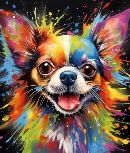 PPTRTYQT Malen nach Zahlen für Erwachsene Kinder 16x20 Zoll Leinen Leinwand Acryl DIY Number Painting Kits Handgemalte Ölgemälde Dekor Geschenke,Abstrakte Graffiti bunten Chihuahua Hund von PPTRTYQT