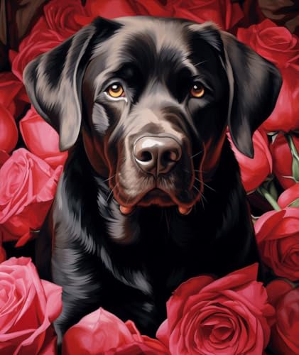 PPTRTYQT schwarzer Labrador-Hund und rote Rose von PPTRTYQT