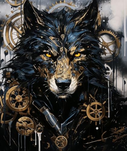 PPTRTYQT schwarzgoldener Wolf und Rose Steampunk von PPTRTYQT