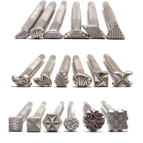 18 PCs DIY Leder Carving Druckwerkzeuge Lederstempelwerkzeuge Kit handgefertigtes Lederwaren -Schnitzwerkzeuge für Handwerksarbeit von PPXYY