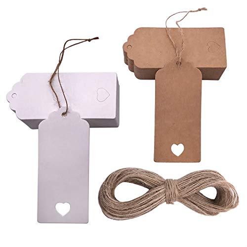 Geschenkanhänger Kraftpapier 100stk, Geschenk Anhänger,Kraftpapier Anhänger Etiketten Absofine Geschenkanhänger mit Herz und Jute Schnur 30M für Hochzeit Geschenke zum Basteln als Preis-Etiketten von PPpanda