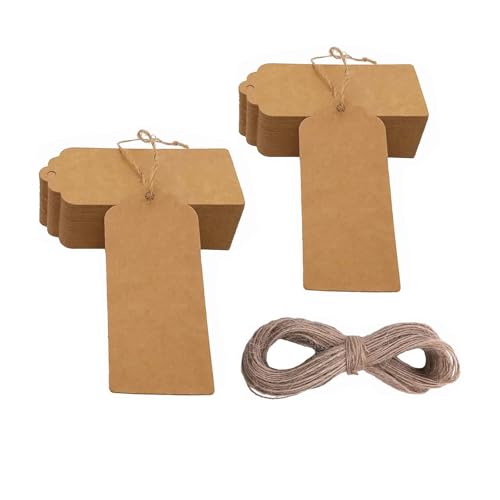 Geschenkanhänger Kraftpapier 100stk,Braun,Geschenk Anhänger,Kraftpapier Anhänger Etiketten Geschenkanhänger und Jute Schnur 30M von PPpanda