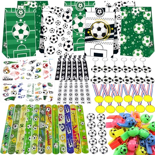 96pcs Fußball Party Mitgebsel Kinde, Fussball Mitgebsel Jungen, Mitgebsel Fussball Geburtstag Junge, Mitgebsel Kindergeburtstag Fussball,PQKL-party Geschenktüten Schlüsselanhänger Haarband Radiergummi von PQKL-party