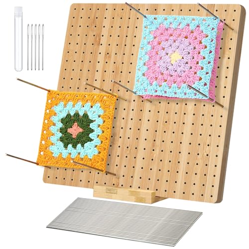 Sperrbrett für Granny Square, Wooden Blocking Board Häkeln und 30 Edelstahl Stabstiften, PQKL-party Sperrbrett Häkeln Holz, Crochet Blocking Board Kit, Strick-und Häkelprojekte, Bambus Blockierbretter von PQKL-party