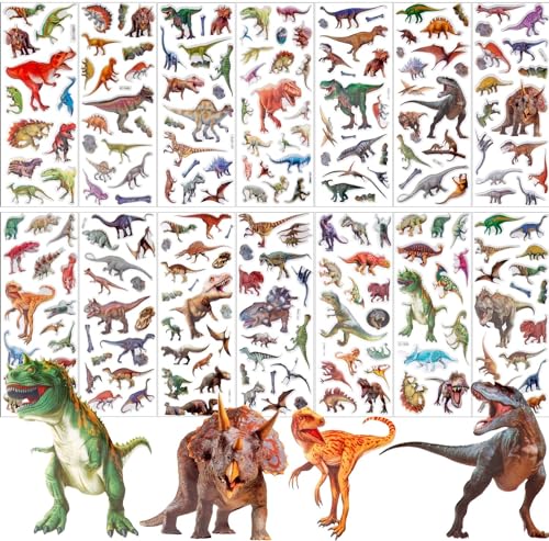 Dino Sticker,14 Dino Aufkleber, Dinosaurier Stickers für Kinder,wasserdicht Vinyl Aufkleber Set, Jungen Mädchen Kinder Geburtstag thematische Party Geschenke von PQLQ