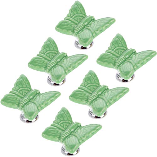 PQLUSZLQLAAM 6 Stück Schmetterling Knöpfe Keramik Schublade Griffe Kleiderschrank Schrank Kommode Schrank Küche Möbelknöpfe (Green) von PQLUSZLQLAAM