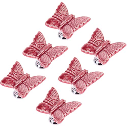 PQLUSZLQLAAM 6 Stück Schmetterling Knöpfe Keramik Schublade Griffe Kleiderschrank Schrank Kommode Schrank Küche Möbelknöpfe (Pink) von PQLUSZLQLAAM