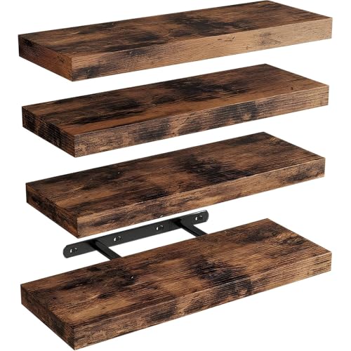 PQPQLI Set Mit 4 Wandregalen Wand Hängeregal Stabile Wandboards Holz Schweberegal Mit Viel Stauraum Schwimmende Regale Für Dekos, Bilderrahmen, Buch, Für Schlafzimmer, Büro, Wohnzimmer(Brown) von PQPQLI